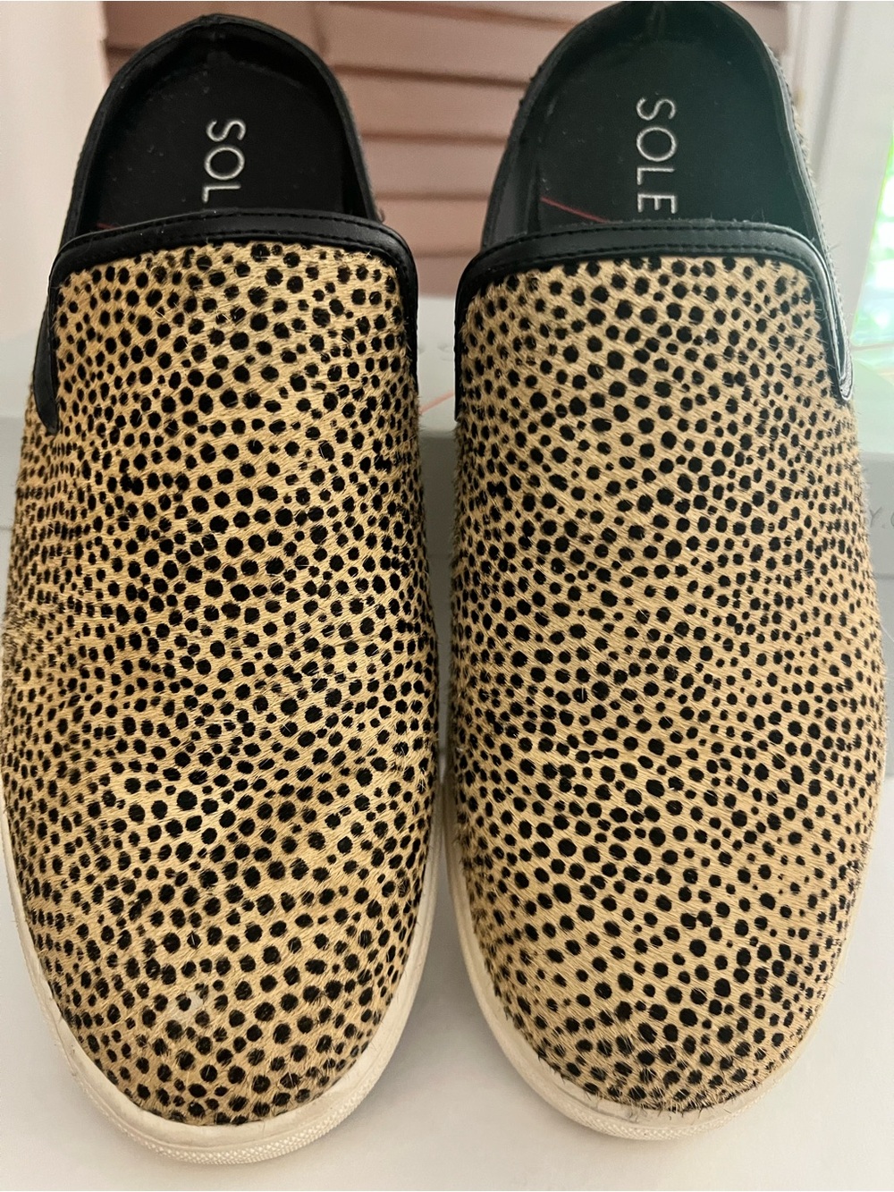 Sole Society Leopard Print Slip-On Sneakers - Tan/Black Textured -8.5